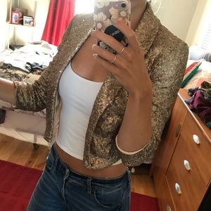 Cropped gold sequin blazer. Size small